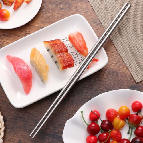 BESTOYARD Edelstahl Lange Essstäbchen für Tempura, Frittiertes, Omeletts, Ramen, Soba und zum Kochen, 36cm (1)