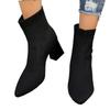 Fashion 2024 Hot Sale Ladies Shoes Ankle Women's Boots Plus Size Knitted Boots Women Pointed Toe Slip on High Chunky Heels Shoes Women