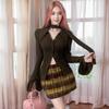 2024 Women's Plaid Cardigan and Hip-Wrapping Skirt Set - Long-Sleeve, Autumn/Winter