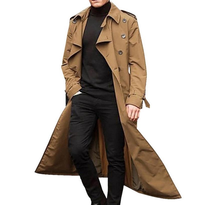 Trendy Men's Trench Coat Slim Fit Casual Male Autumn Lapel Double Breasted