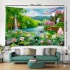 2D Natur Fluss Wandteppich Lotus Wasserfall Berg Hintergrundtuch für Zuhause