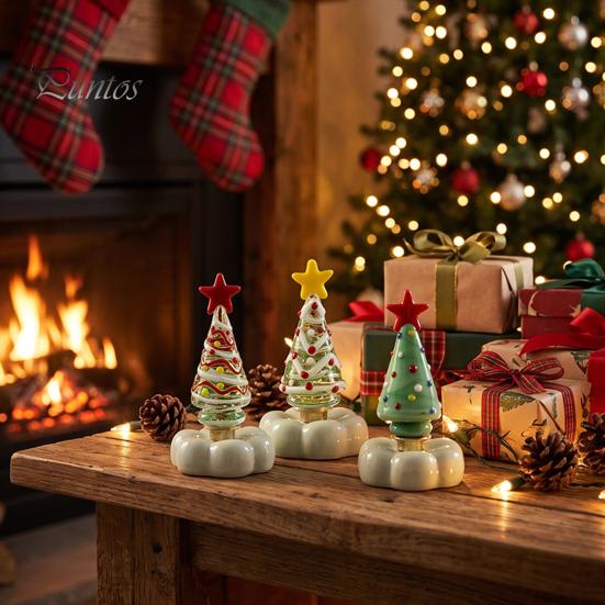 Handcrafted Holiday Table Decor Handmade Glass Christmas Tree Ornament with Star Top And Colorful Bead Details, Unique Gifts for Friends Desktop