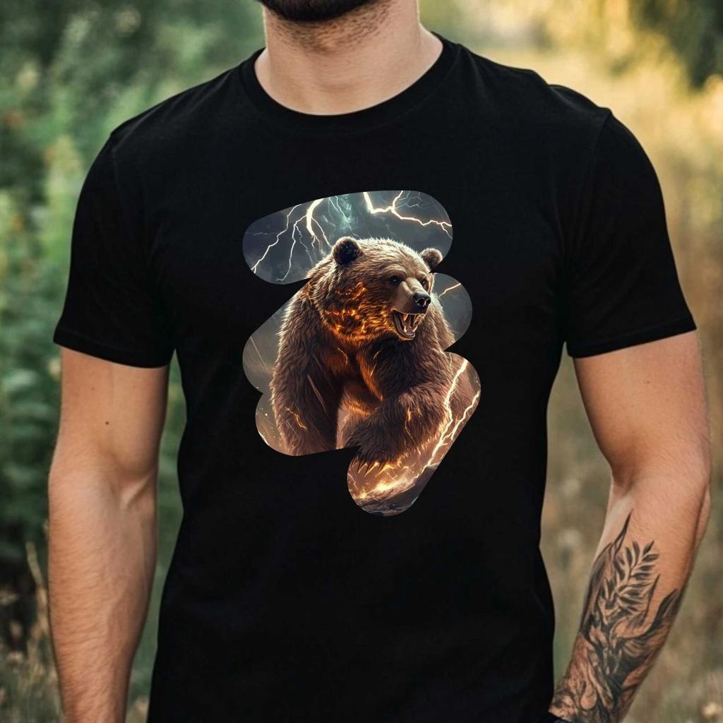 T-Shirt Herren Blitzbär Motiv Baumwolle Größe XS bis 5XL