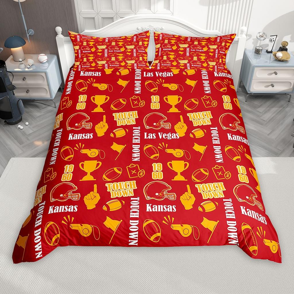 Homewish Rugby Football Duvet Cover Set, Sports Theme Bedding Set, Kids Teens Boys Comforter Cover Set