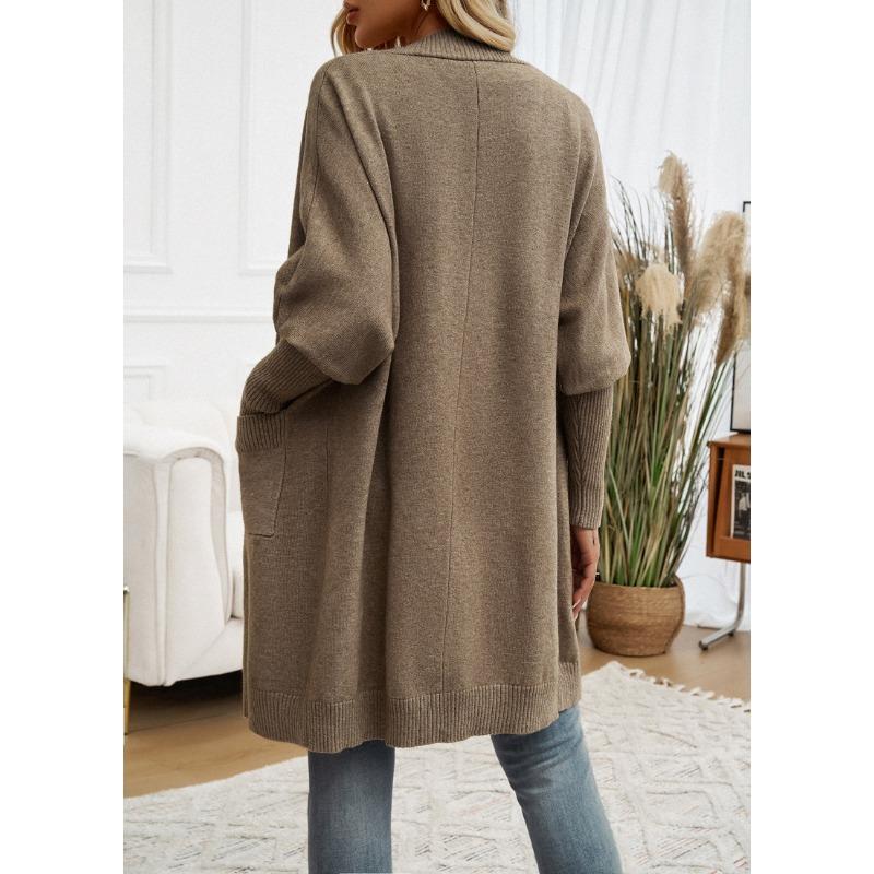 Women Bat Sleeve Cardigan Solid Color Knit Sweater Cardigan Coat