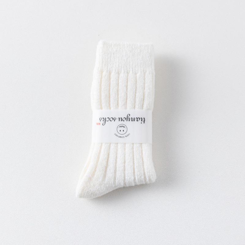 Children's Winter Thick and Warm Wool Socks with Vertical Stripes, Versatile and Plain Color, Pile-up Socks, Double-needle Thick Yarn, Long Socks