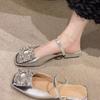 Summer Womens Slippers 2026 Rhinestone Square Toe Fashion Slippers Outdoor Anti Slip Mary Jane High-heel Slippers Zapatos Mujer