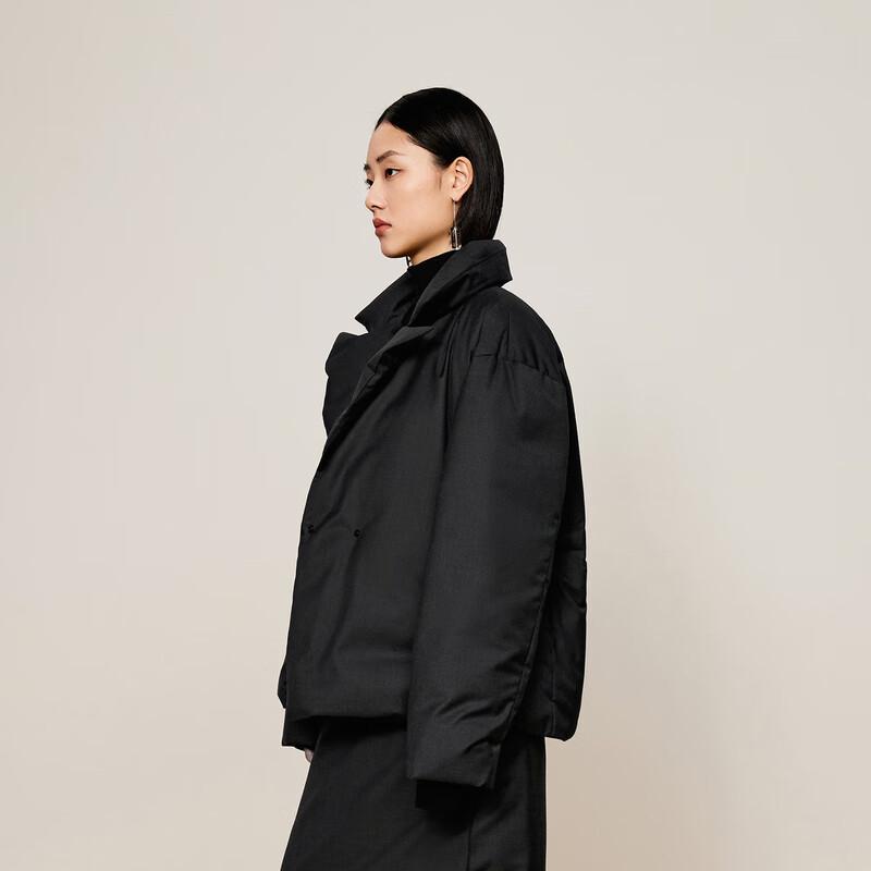 LESS Women's Lapel Collar Loose Cropped Down Jacket