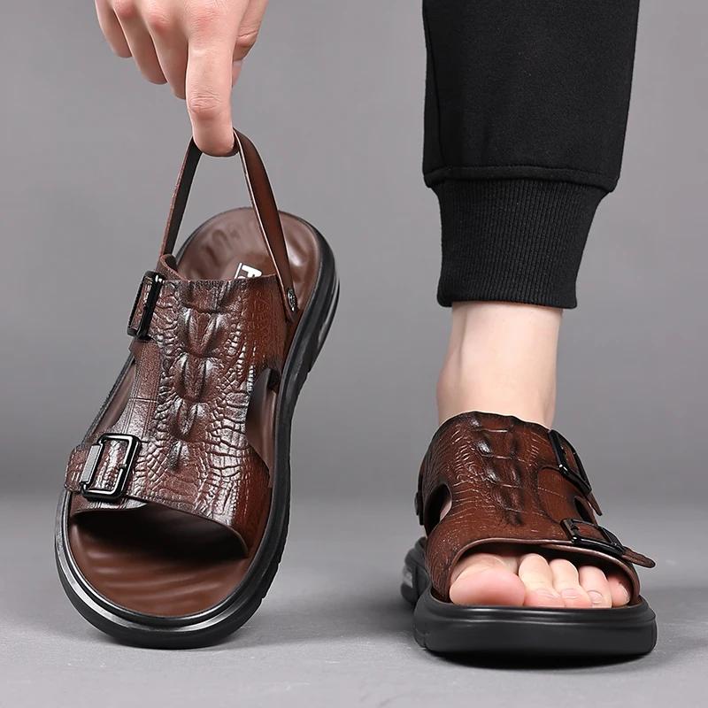 Fashion Summer Open Toe Business Sandals Soft Soled Beach Slippers British Style  Dual-purpose Slippers Sandals Comfortable Casual Shoes