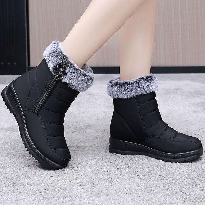 Warm Winter Boots for Women,Slip-Resistant Plush Lined Snow Ankle Boots,Comfortable Mid-Calf Thermal Booties for Mother Older Adults