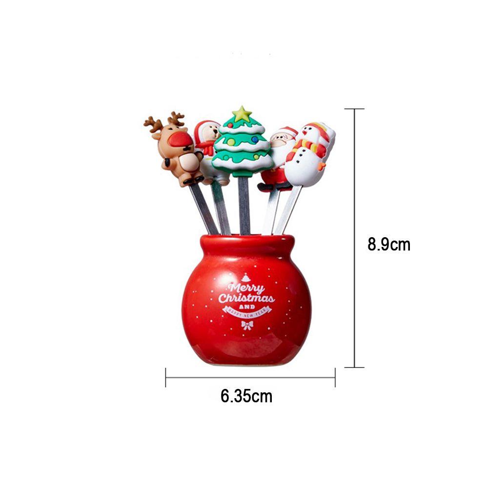 5pcs/Set Dessert Fruit Forks Christmas Stainless Steel Mini Salad Food Dinnerware Cutlery Set