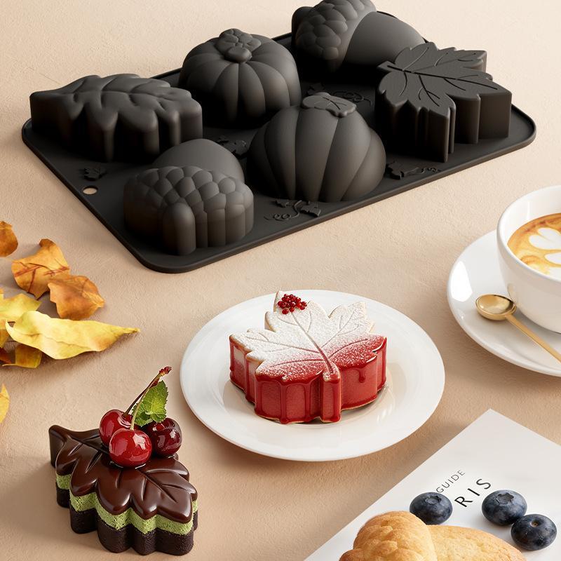 Stampo in Silicone per Dolci Autunnali Antiaderente 6 Cavità Forme Zucca Foglia Ghianda Perfetto per Dolci del Ringraziamento Cottura Fai da Te Preparazione Pasticceria