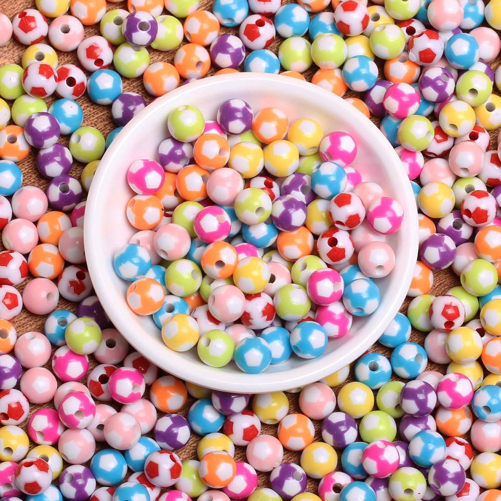 10pcs Candy Color Acrylic Football Loose Beads Fashion Handmade Material Pendant for Jewelry Making