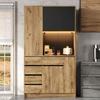 Mobile da Cucina con Scaffale Verticale Estraibile a 4 Piani per Spezie, Ripiani Regolabili, Illuminazione a LED con Telecomando e Presa, 185 × 105 × 40 cm.