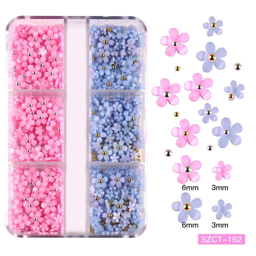 Nail Art Five-Petal Flower Ornament Macaron Three-Dimensional Resin Steel Ball Nail Art Jewelry Mixed