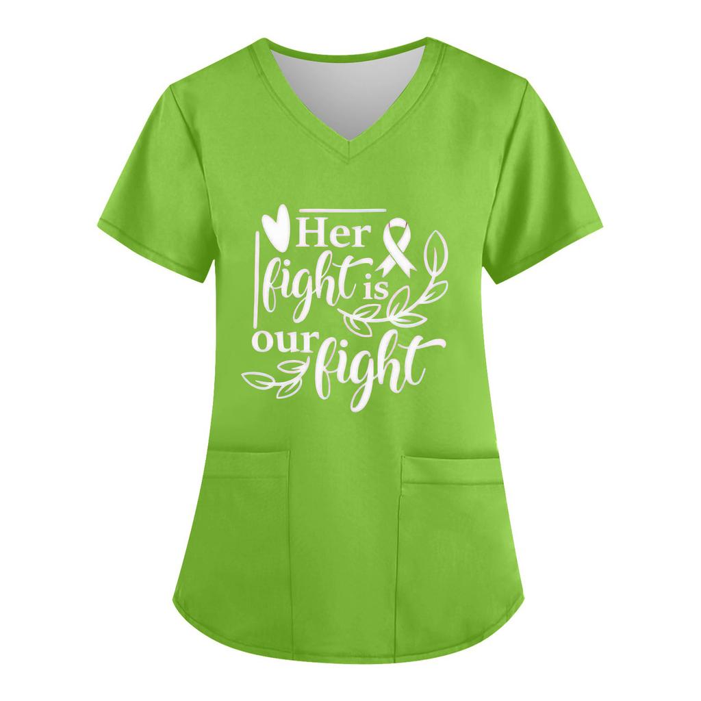 Women's V-Neck Short-Sleeve Pocketed Top With Side Slit