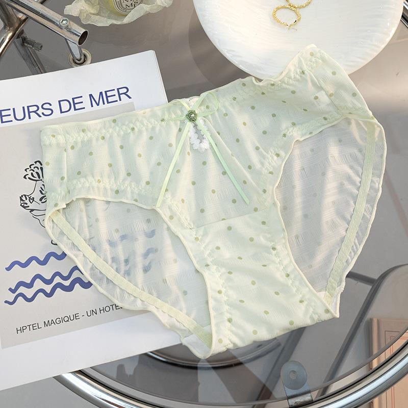 Lady Spring and Autumn Wave Dot Lovely Lace Ear Edge High Elastic Breathable Waist Pack Hip Briefs