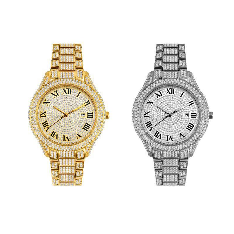 Herren Bling Uhr Vollkristall Zinklegierung Armband Täglich Wasserdicht Luxus Hip Hop Quarz Armbanduhren