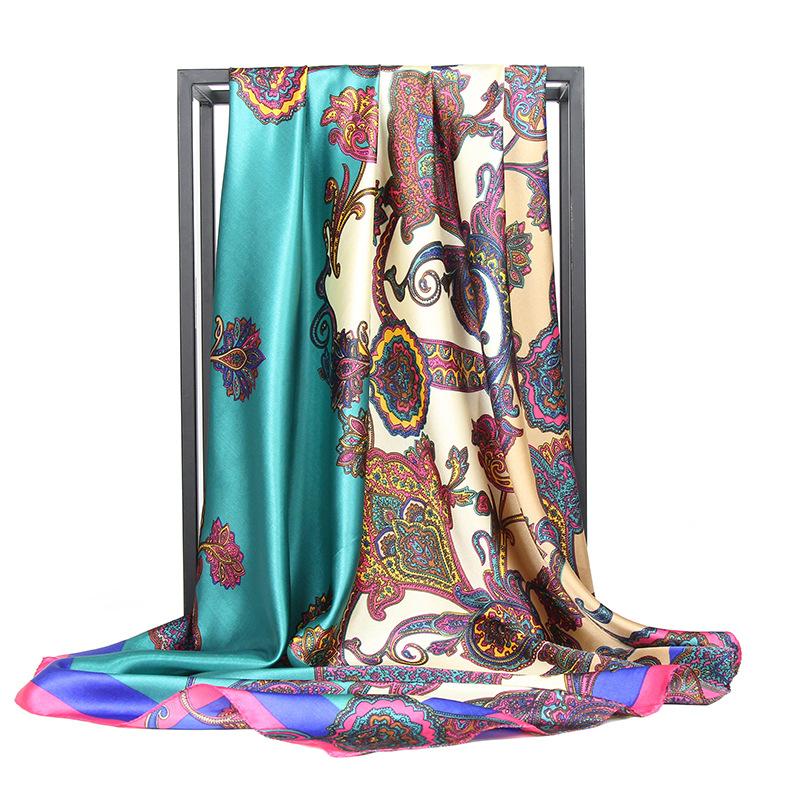 

Высококачественные роскошные шелковые шарфы, повязка на голову, шарфы, шейный шарф для женщин, шелковый шарф с цепочкой, женская декоративная шаль 90*90cm（polysatin)