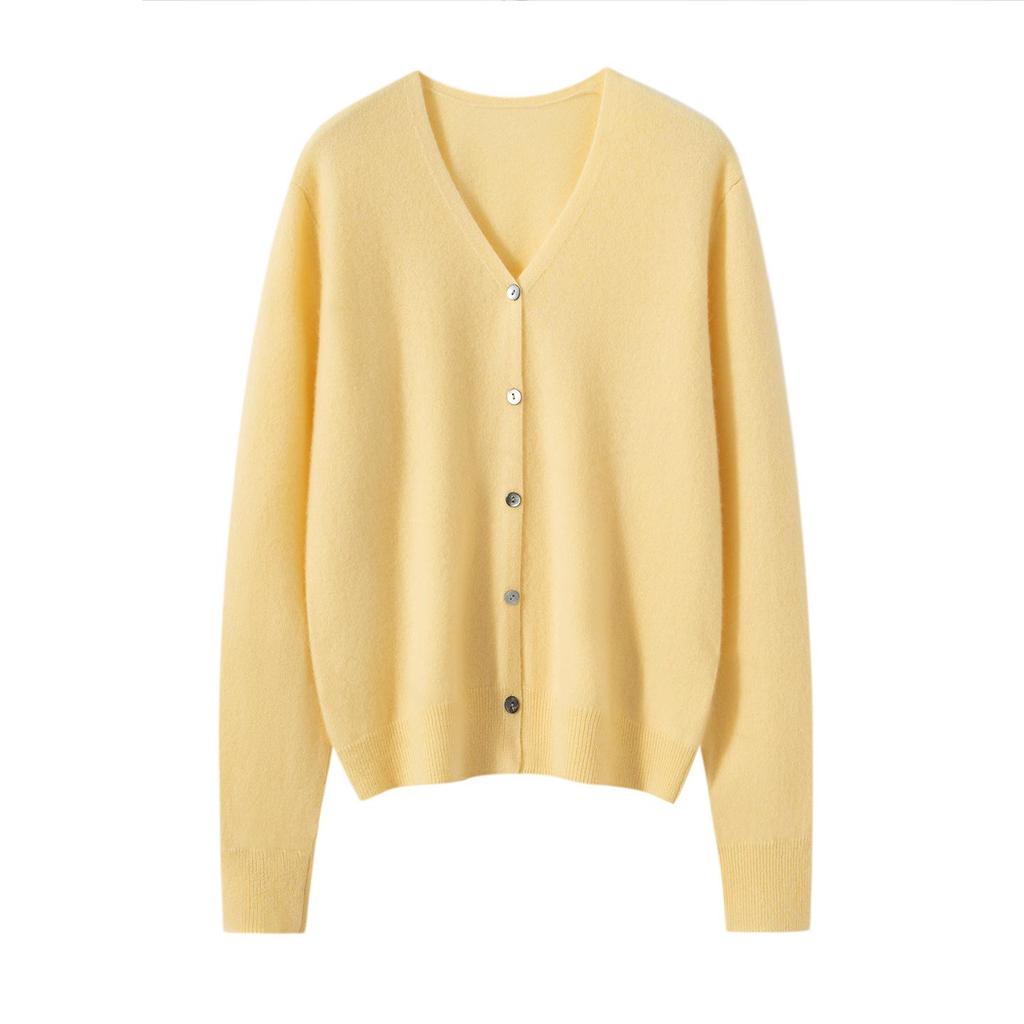Cashmere V-Neck Cardigan Coat: Loose-Fit, Long Sleeve, Single-Breasted