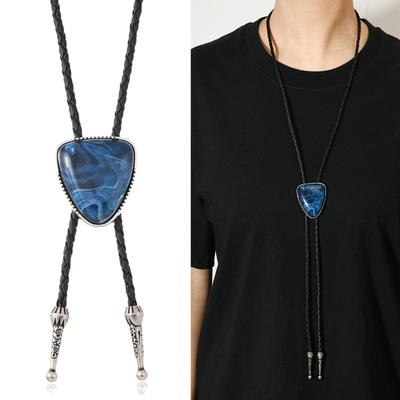 Vintage Dreieckiger Stein Bolo Tie Cowboy Kostüm Accessoire für Männer und Frauen Western PU Leder Kordel Krawatte Halskette
