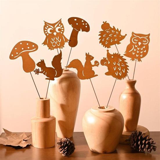 Садовые колышки с силуэтами животных, колышки-ежики из ржавого железа, вставка для кашпо, колышки-совы, белки, грибы для оконного ящика, цветочного горшка, бонсай