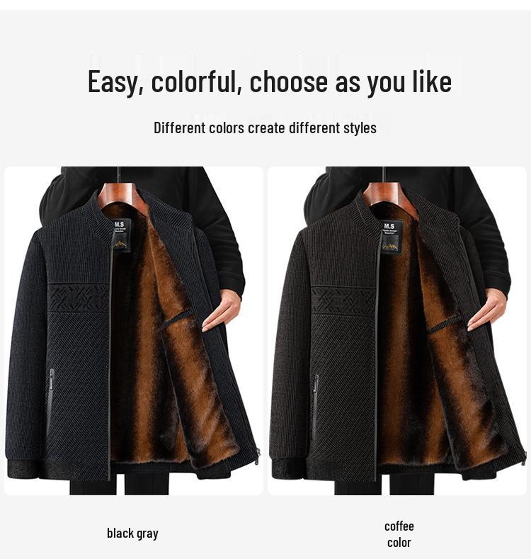 Men's Winter Jacket - Dad's Casual Plus Velvet Thick Middle-aged Outerwear