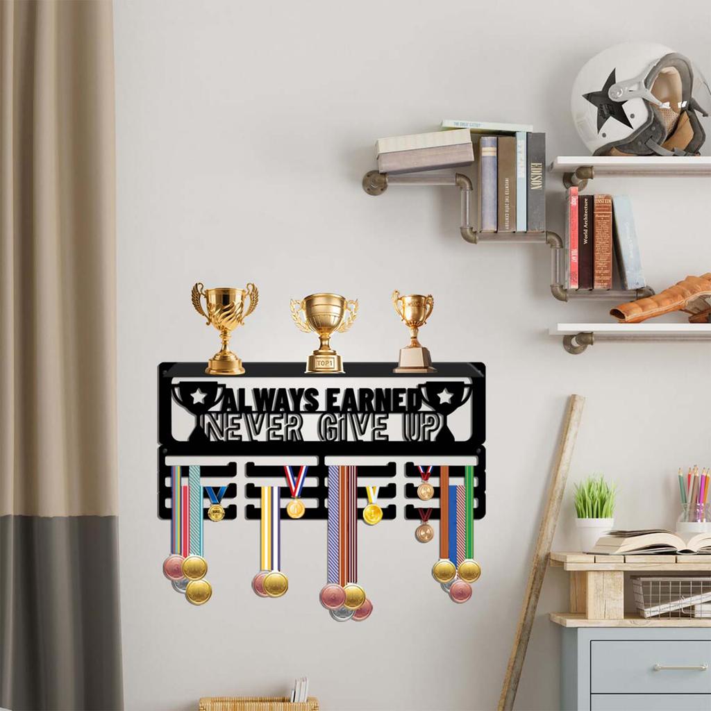 Wrought Wall Mounted Rack with Hooks - Award Display and for Medals, Ribbons, Keys - JH26146