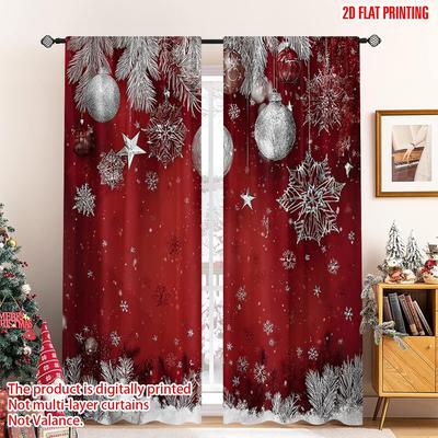 2pcs 2D Flat Printing Christmas Hot Party Curtains Red and White Washable Christmas Digital Printed Polyester Drapes Family
