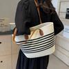 Versatile and High-end Straw Woven Bag, Beach Vacation Striped Woven Bag, Women's Large Capacity Single Shoulder Beach Tote Bag