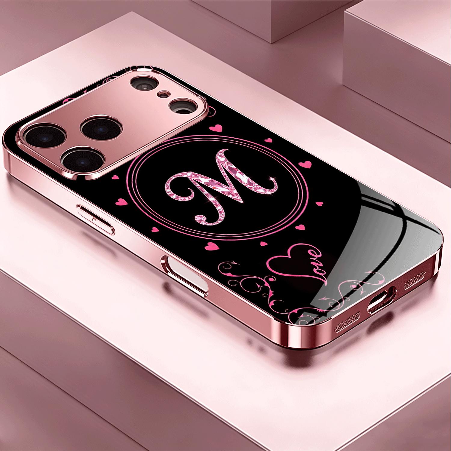 

Элегантный Черный Розовый Алмазный M для iphone 17 pro max чехол мобильные телефоны Стеклянный Чехол для Телефона для iPhone 17 16 15 14 13 12 11pm Pro Plus iPhone 11 Pro Max
