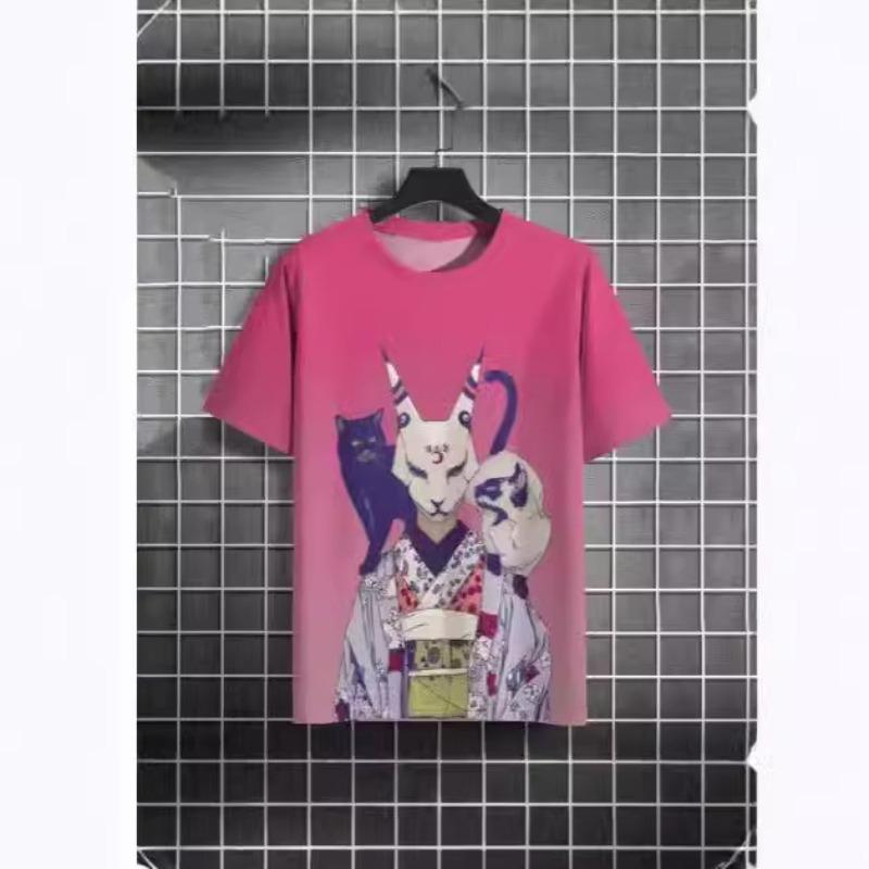 Fashion Print Cat Pattern T-Shirt Men's Casual Comfortable Short Sleeve Top Animal Cat Print