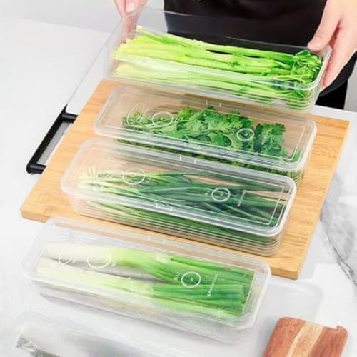 Set of 6 Vegetable Storage Containers | Refrigerator Storage for Radishes, Green Onions, and Cilantro | Airtight Transparent Boxes | Space-Saving, Sta