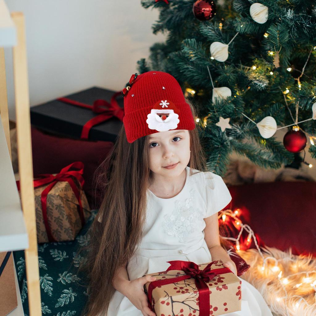Winter Hats For Women Knitted Snow Beanie Warm Hat With Santa Claus And Bow Bell For Christmas Party Holiday Winter Snow Hiking