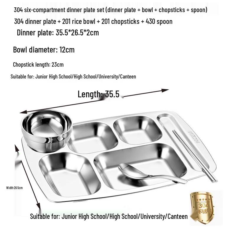 FATTBAO 304 Stainless Steel Divided Lunch Tray