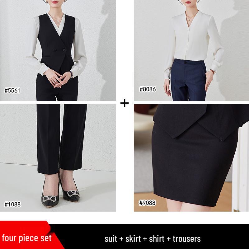 Women's 2024 Black Professional Sleeveless Vest & Pants Set for Hotel Manager