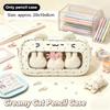Kawaii Polka Dot Cat Pencil Case Large Capacity Clear Window Inner Pockets For Students School Stationery Storage