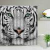 Animal Shower Curtains Elephant Zebra Tiger Leopard Waterproof Fabric Bath Curtains Wildlife Printed Bathroom Decor Screen Hooks