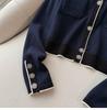 Luxurious Dark Blue Knit Cardigan & Wide-Leg Pants Set for Fall/Winter - Elegant & Slimming Two-Piece Fashion Ensemble