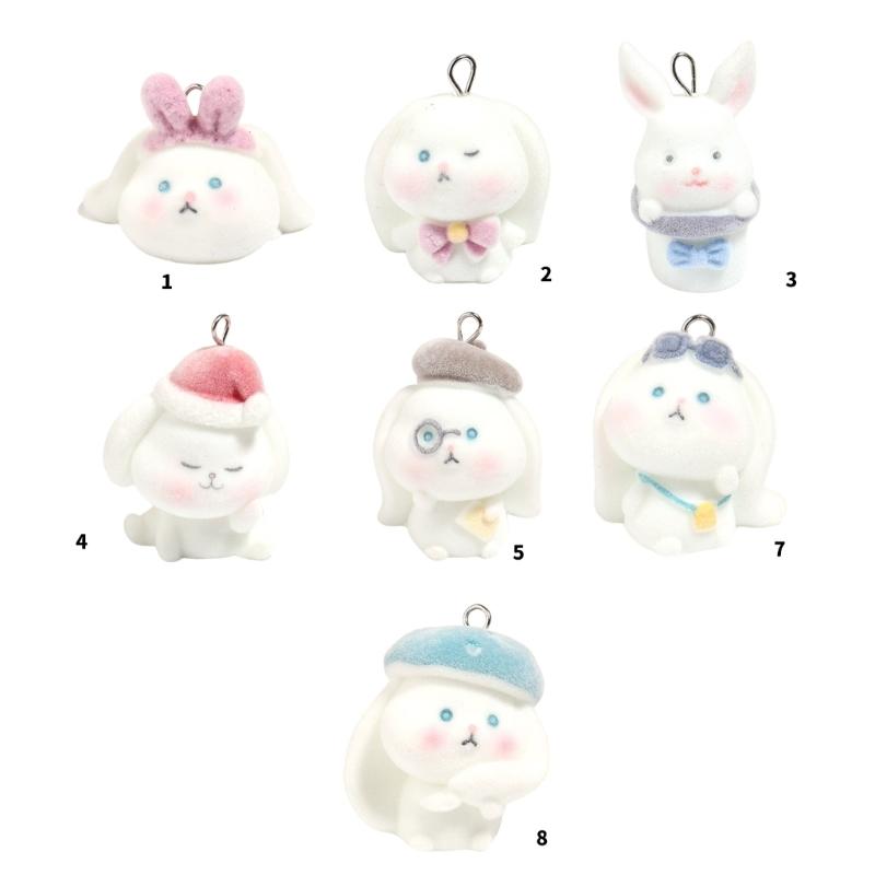 Fashionable Flocking Sturdy Resin Rabbits Charm for Craft Supplies Customizable Lovely Animal Pendants Daily Use