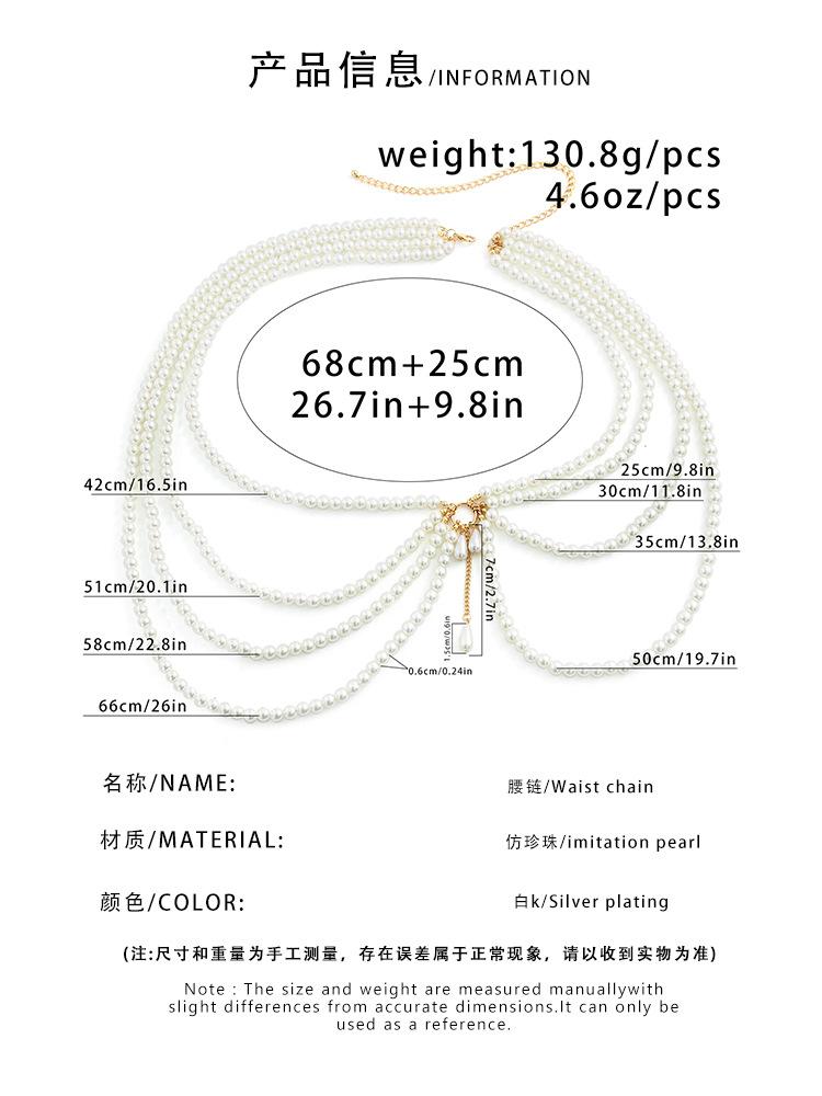 Sweet And Cool Hot Girl Imitation Pearl Hollow Tassel Ethnic Style Clothing Necklace Sexy Nightclub Style Multi-layer Body Chain For Women