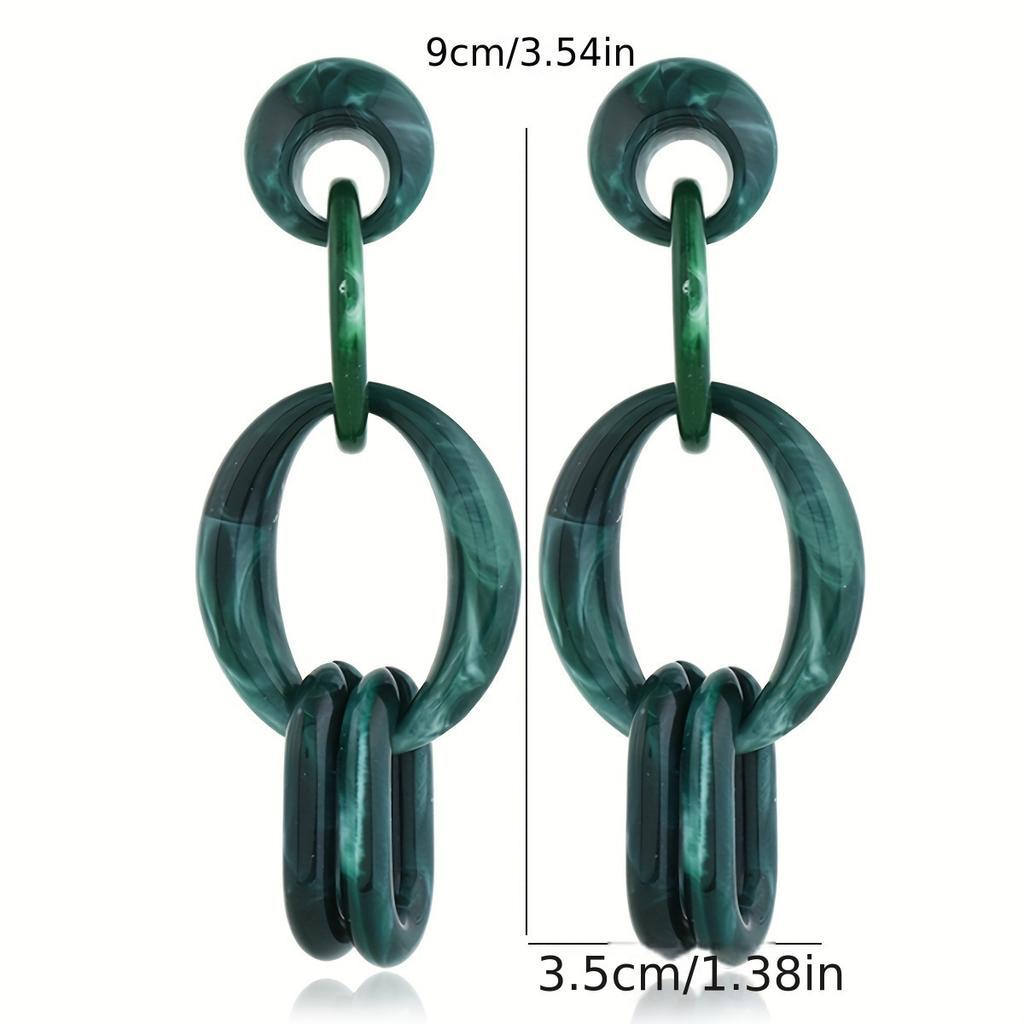 A Pair of Creative Design Smudged Fringed Earrings Fashion Color Geometric Pattern Acrylic Long Earrings