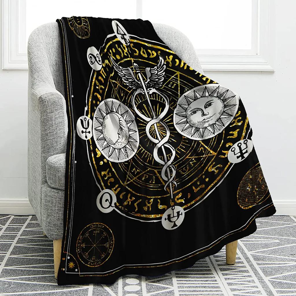 Sun Moon Blanket Stars Space Psychedelic Black and White Print Throw Blanket for Couch Bed Sofa Travel Camping for Kids Adults