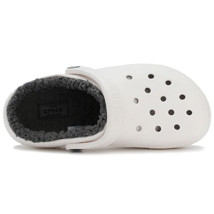 Crocs Unisex Classic Lined Clog White/Grey Warm Comfort Slip On 203591-10M