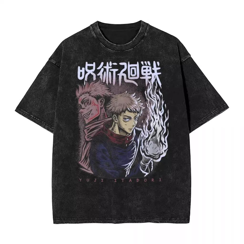 Hot Manga Jujutsu Kaisen T Shirt Gojo Satoru Print Tshirt Vintage Washed Streetwear Men Women Clothes Cotton Oversized Tee Shirt