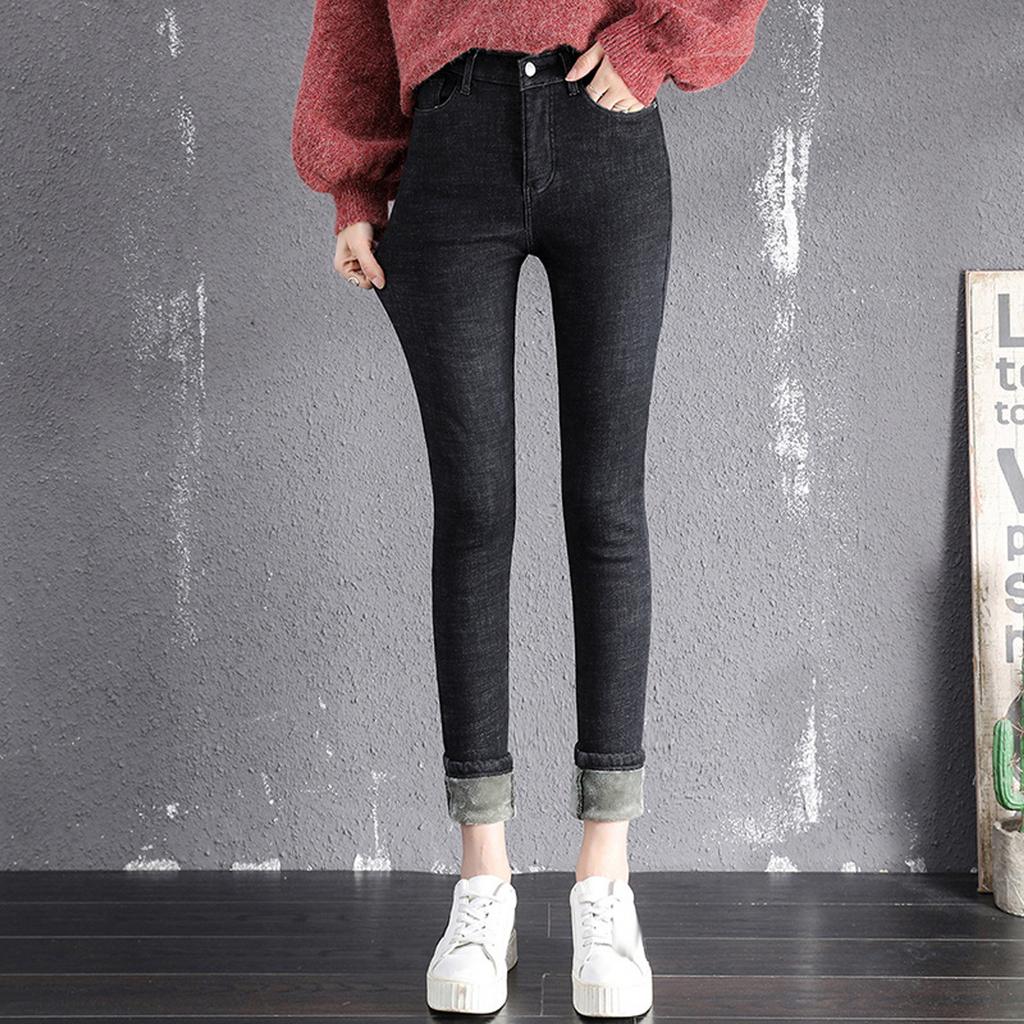 Mode Frauen Plus Größe Plus Samt Elastische Hohe Taille Casual Jeans Bleistift Hosen