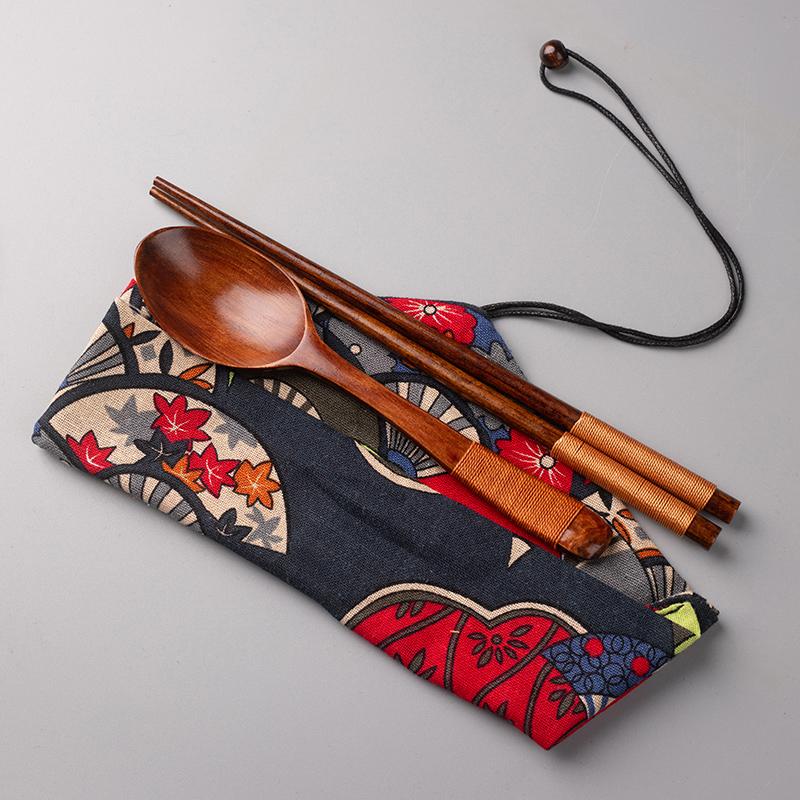 Creative Tableware Chopsticks Spoon Cloth Bag Kit High-End Gift Chopstick and Spoon Chinese Style Festive Gift