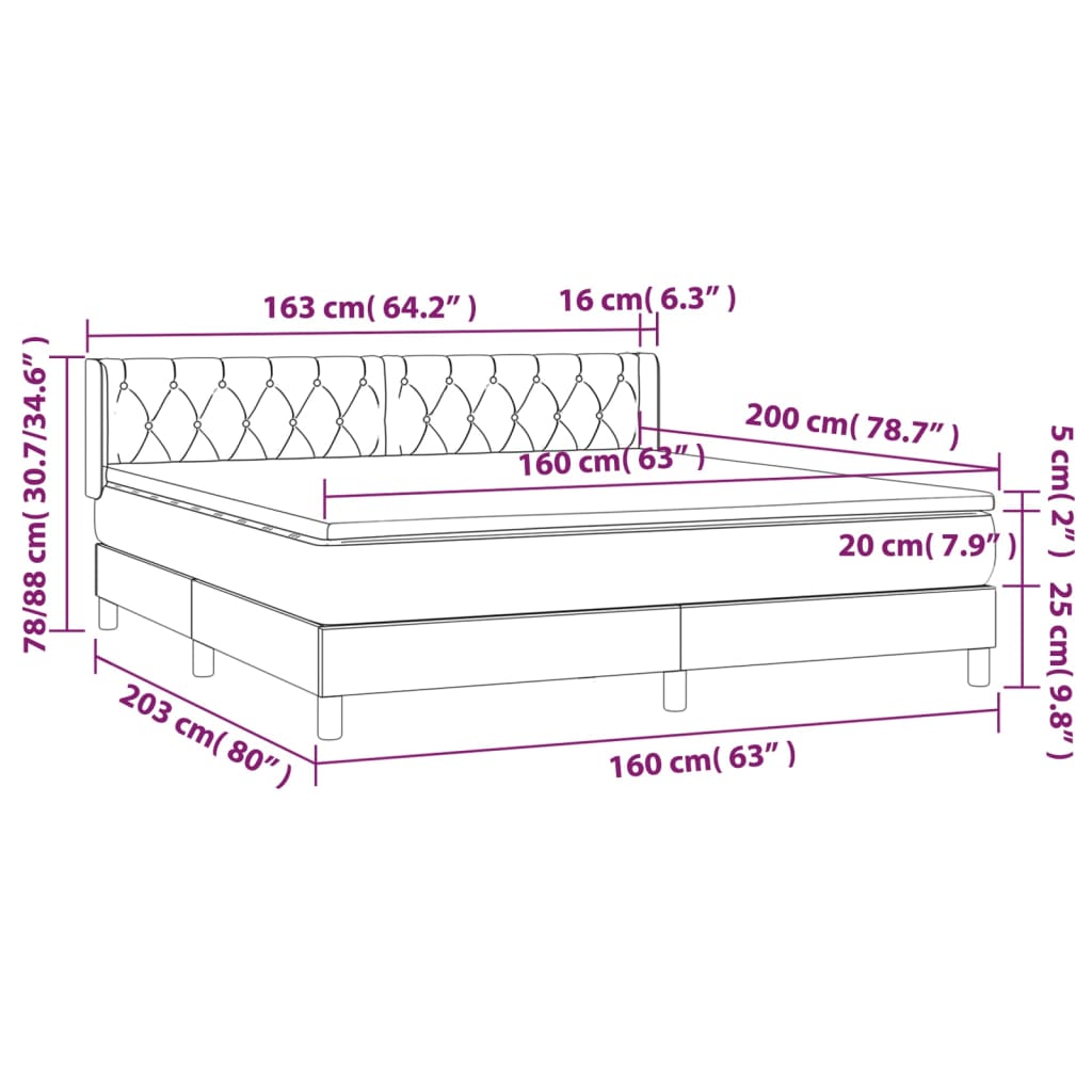 Box Spring Bed with Mattress Blue 160 x 200 cm Fabric