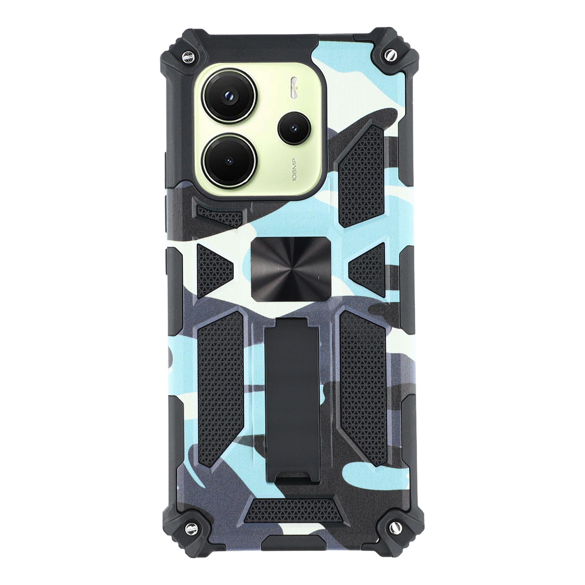 

For Xiaomi Redmi Note 14 4G (163.25mm)/Note 14 5G Case Kickstand PC+TPU Camouflage Military Grade Phone Cover Navy Blue