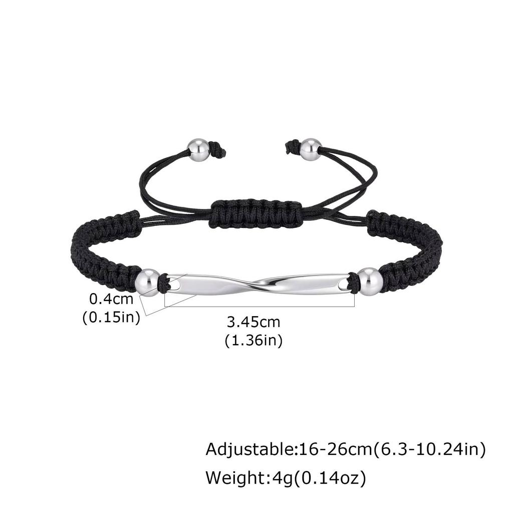 Vnox Stainless Steel Mobius Couple Bracelet, Adjustable Braided Rope Unisex Handmade Anniversary Jewelry Gift for Men Women